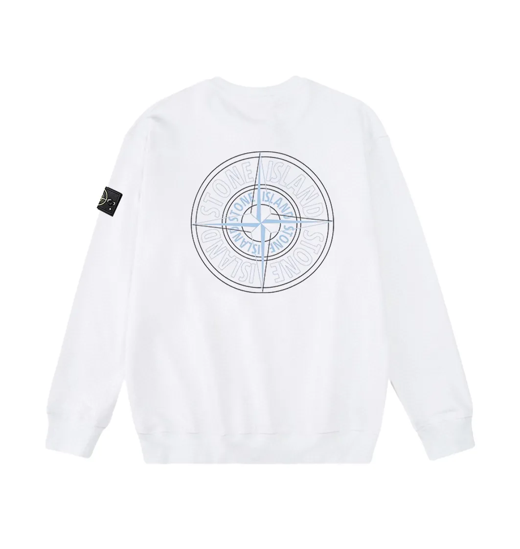 W817#P160💰 Stone Island Compass logo printed round neck long-sleeved sweatshirt! Versatile base round neck sweatshirt for couples! Simple armband design, customized 1*1 thread (fine texture), 380g double-strand large terry fabric, very good quality, foreign trade craftsmanship, respect the original version! The threads at the cuffs and hem are all original bartacks! The time-consuming and material consumption distinguishes the ordinary version on the market! Tops worn by celebrities from all walks of life on INS, can be matched with couple styles!  Color: Black White Size: M-XXL